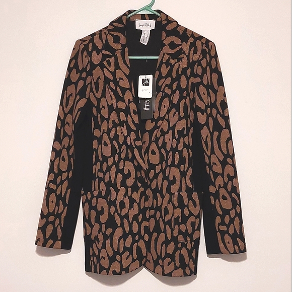 Joseph Ribkoff Camel & Black Leopard Print Stretch Side Panel Jacket NWT Size 4 - Picture 5 of 16
